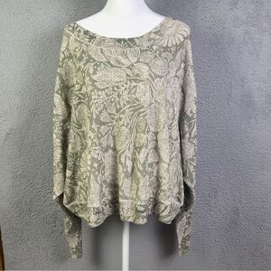 Pilcro Bloomingprint Sweater Womens XL Green Floral Relaxed Linen Anthropologie
